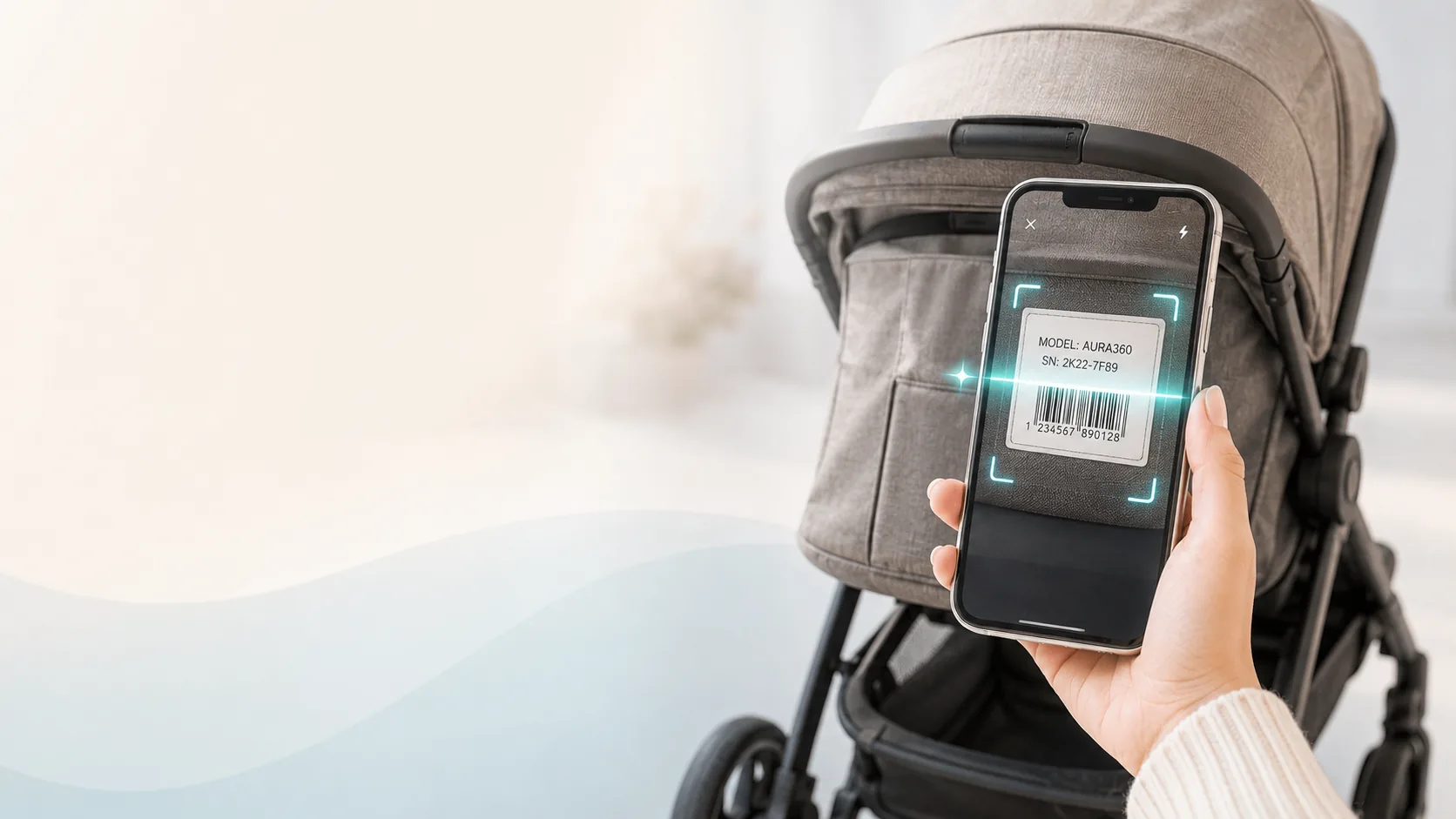 Parent scanning a stroller label with TotCheck